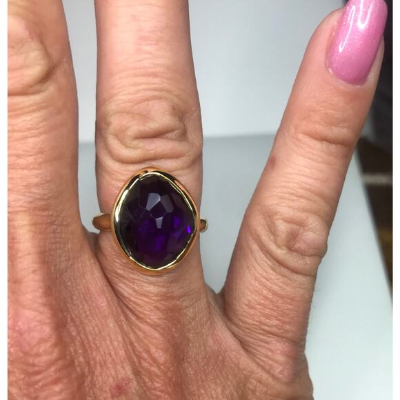 Gorgeous 5ct Genuine Amethyst Ring 18k Gold Vermeil Abstract Cut Amethyst Ring - Picture 5 of 10
